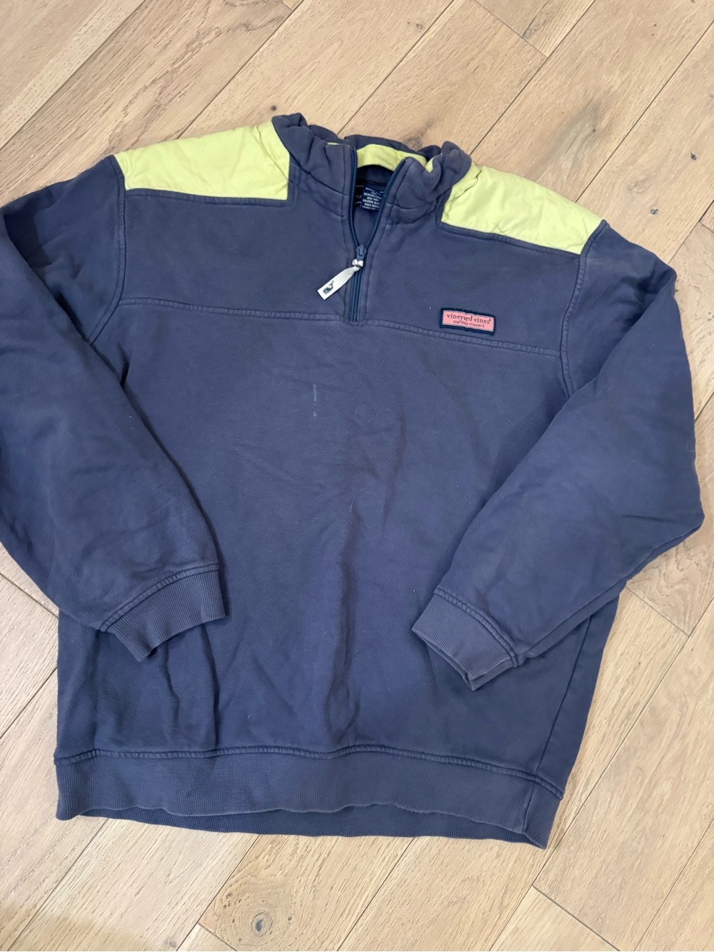 Vineyard Vines Navy Pullover with Lime Shoulder Accents